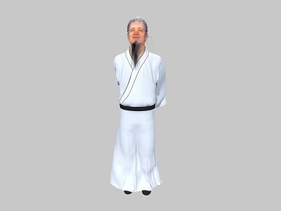 Ancient Style Game and Movie Character Elder with White Robe Long Beard and Black Belt 3d model