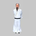 Ancient Style Game and Movie Character Elder with White Robe Long Beard and Black Belt