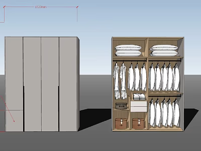 Modern Wardrobe Design With Hanging Rods Shelves And Storage Drawers For Organized Clothing Storage 3d model