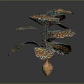 Artistic Sculptural Plant With Colorful Mosaic Pattern Leaves And Wooden Base