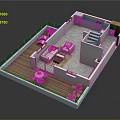 Modern Hotel Room Interior With Open Layout Balcony Sofa Coffee Table Stairs And Plants