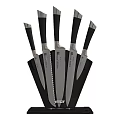 Kitchen Knife Set With Black Stands Stainless Steel Blades And Black Handles