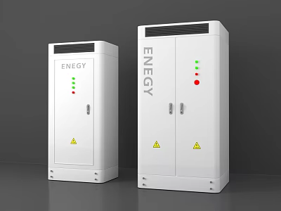 White Industrial Energy Control Cabinets With Indicator Lights And Warning Signs 3d model