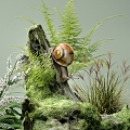 Modern plant pile green plant snail big snail stump rotten wood moss 3d model