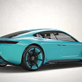 Blue Porsche Electric Sports Car With Sleek Design Front Fascia And Alloy Wheels