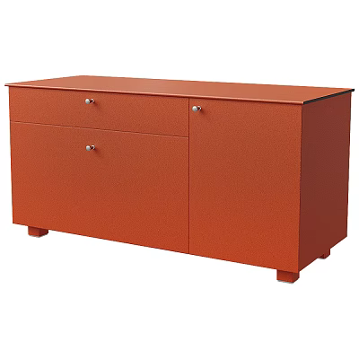 Orange Modern Decorative Cabinet With Drawers Doors Metal Handles And Sturdy Legs 3d model