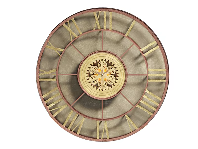Vintage Decorative Wall Clock With Roman Numerals And Ornate Center Design 3d model