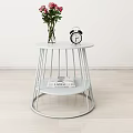 Modern Black Round Side Table With Metal Frame Two Tier Design And Decorative Items 3d model