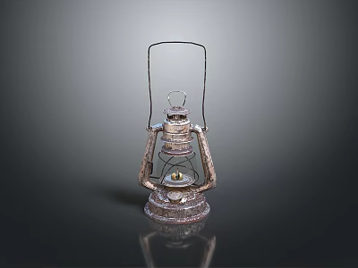 Vintage Kerosene Lamp With Classic Metal Frame And Glass Shade Design 3d model