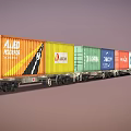 Freight Train with Multiple Colored Shipping Containers and Company Logos 3d model