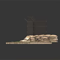 Modern Security Checkpoint With Barbed Wire Fence Sandbags Wooden Platform And Scattered Items