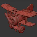 Orange Biplane Model With Propeller Wheels And Circular Logos On Wings 3d model