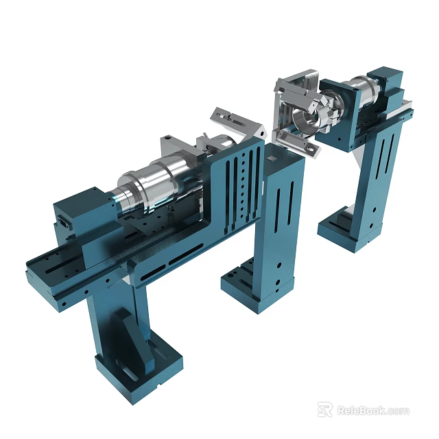 Blue Industrial Mechanical Structure With Bearing Brackets Guide Rails And Support Bases 3d model