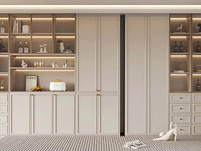 Modern Elegant Wine Cabinet Design With Built in Multiple Shelves And Decorative Displays 3d model