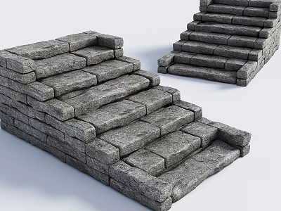 Stacked Gray Stone Block Stairs For Rustic Outdoor Construction Design Ideas 3d model