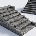Stacked Gray Stone Block Stairs For Rustic Outdoor Construction Design Ideas 3d model