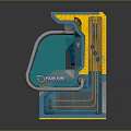 Retro Time Machine Device With Teal And Yellow Exterior And Silver Metal Handrails