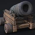 Antique Cannon With Wooden Carriage Metal Barrel And Iron Wheels