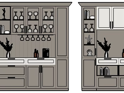 Modern Wine Cabinet With Glass Doors Wine Glass Racks Wine Bottles And Decorative Items 3d model