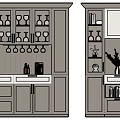 Modern Wine Cabinet With Glass Doors Wine Glass Racks Wine Bottles And Decorative Items
