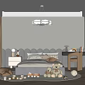 Cozy Kids Bedroom Interior With Soft Bed Stuffed Toys Chandelier And Play Rug