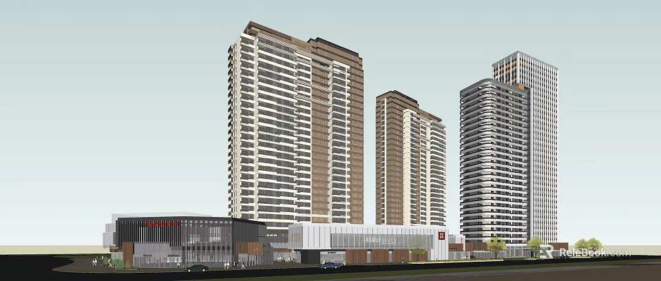 Modern High Rise Residential Buildings With Commercial Podium And Urban Design 3d model 