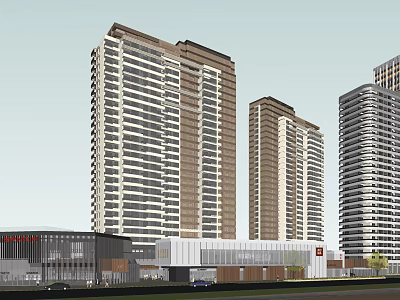 Modern High Rise Residential Buildings With Commercial Podium And Urban Design 3d model