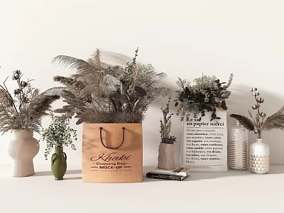 Decorative Vases With Dried Flowers Thanks Bag And Books For Natural Home Decor 3d model