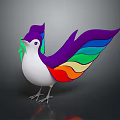 Colorful 3D Bird Figure With Purple Head White Body And Vibrant Rainbow Colored Wings