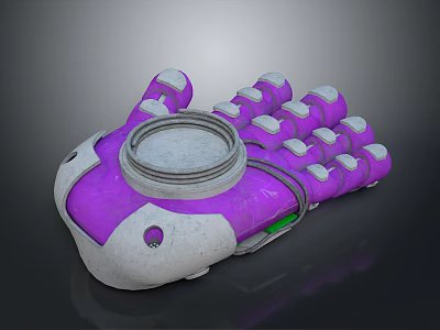 Purple and White Mechanical Glove Design with Circular Component and Segmented Structure 3d model