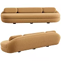 Cozy Brown Fluffy Three Seater Sofa With Rounded Armrests And Backrest 3d model