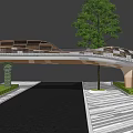 Modern Landscape Bridge With Wooden Mesh Structure Purple Flowers And Large Tree