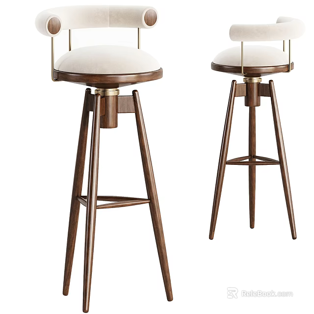 Elegant Modern Bar Stools With Wooden Frame And Upholstered Seat Design 3d model 