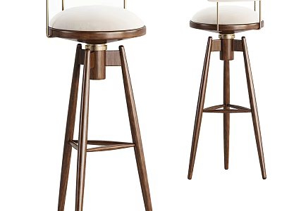 Elegant Modern Bar Stools With Wooden Frame And Upholstered Seat Design 3d model