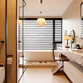 Elegant Modern Bathroom Interior With Bathtub Marble Countertop And Pendant Light