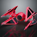 Red Cosmic Starfighter Model with Angular Black Wings and Central Engine Design 3d model