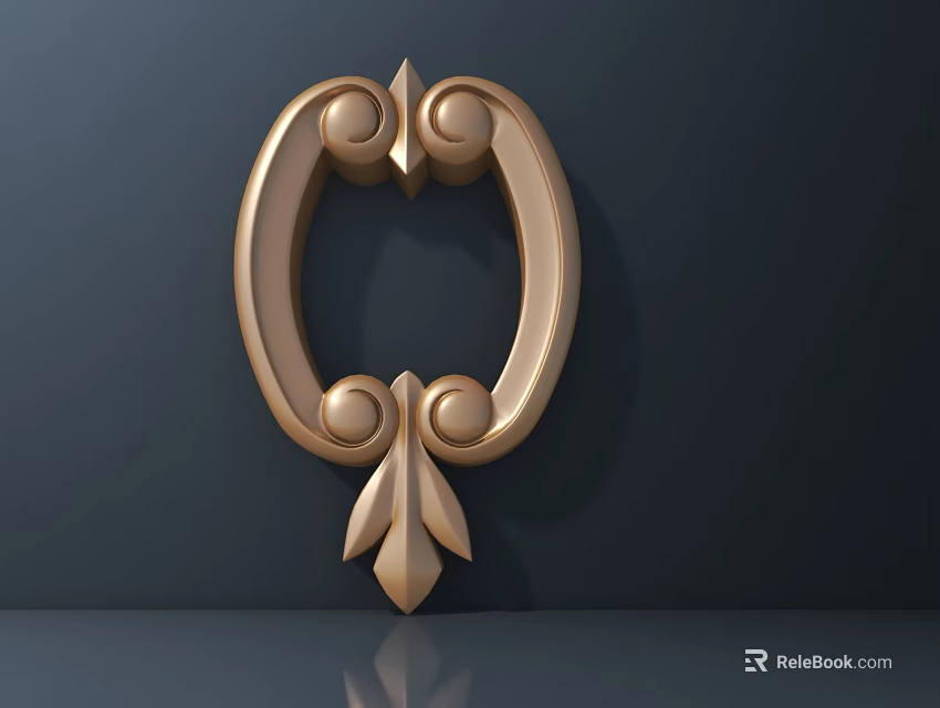 Golden Carved Design Ornate Circular Scroll Patterns and Leaf Accents on Dark Background 3d model 