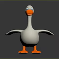 Cartoon Duck Character With White Body Orange Beak Blue Eyes And Spread Wings Pose