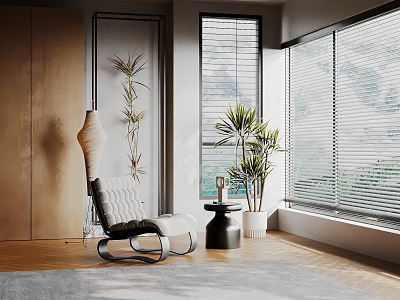 Modern Interior With Inflatable Decorative Chair Green Plants And Large Windows 3d model