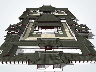 Ancient Chinese Architecture With Multiple Layered Roofs Curved Eaves And Symmetrical Courtyard Layout 3d model