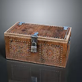 Vintage Wooden Chest With Intricate Carved Designs Metal Lock And Corners