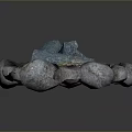 Outdoor Stone Circle Campfire Structure With Burning Logs And Warm Red Flames 3d model