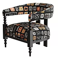Stylish Ethnic Geometric Print Upholstered Leisure Chair With Solid Black Wood Spindle Legs For Living Room