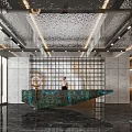 Modern Hotel Lobby With Receptionist Stylish Desk Glass Walls And Marble Floor