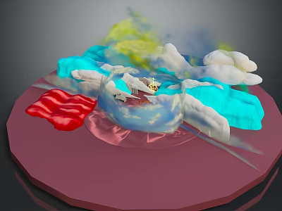 Scenic Glass Ball With Blue White Yellow Clouds Red Fabric Pink Base And Dark Background 3d model