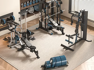 Versatile Home Gym Sports Equipment With Multi Functional Trainer Dumbbells Barbells And Weight Benches 3d model
