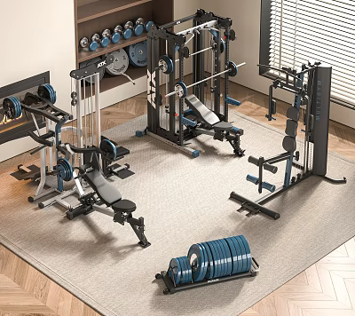 Versatile Home Gym Sports Equipment With Multi Functional Trainer Dumbbells Barbells And Weight Benches 3d model