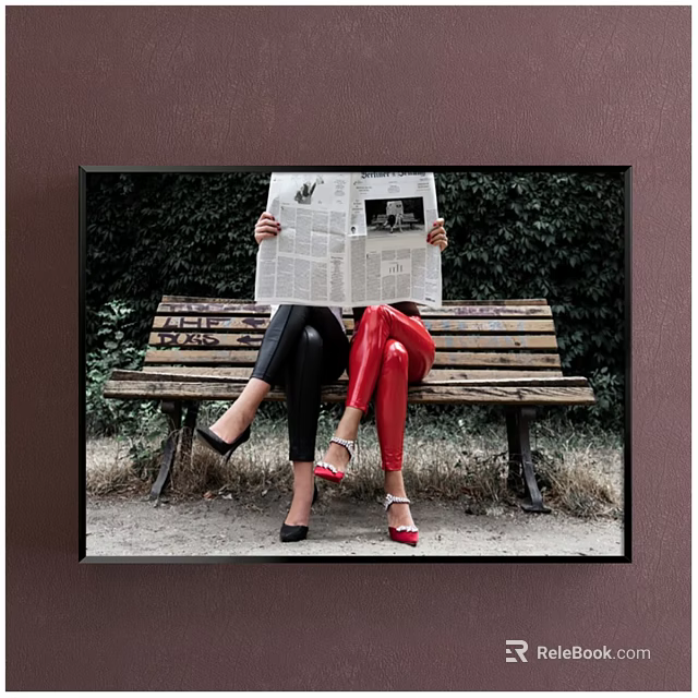 Portrait Painting Of Two People On Bench With Newspaper Covering Faces And Colored Pants 3d model 
