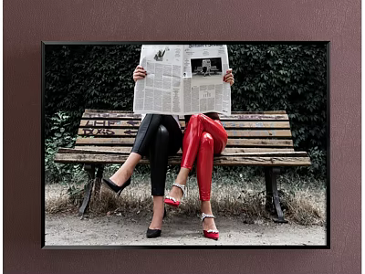 Portrait Painting Of Two People On Bench With Newspaper Covering Faces And Colored Pants 3d model