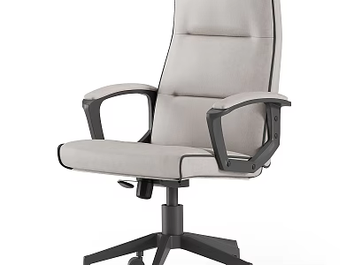 Beige Fabric Office Chair With High Back Black Armrests And Swivel Base 3d model